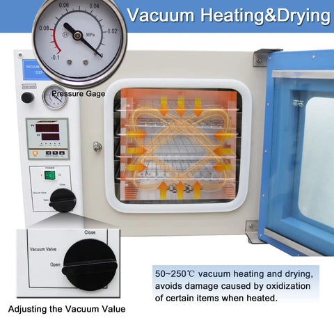 0.9 Cu Ft Vacuum Drying Oven With Digital Temperature Control, vacuum gauge and knob visible for lab use