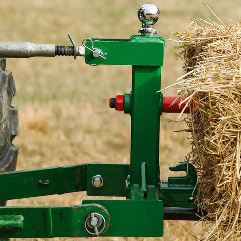 Dual Design Gooseneck Tractor Trailer Hitch With Hay Bale Spear Charcoal Frame Two Inch Receiver Mount And Two Five Sixteenth Inch Gooseneck Ball