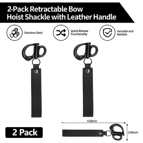 Beefy Quick Release Shackle Clip For SCBA Mask, Heavy Duty 316 Stainless Steel Snap Shackle, Leather Handle, 2 Pack