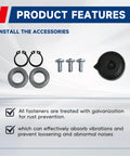 Beefed Up 300mm Steering Wheel Steel Kit accessory components display with fasteners for rust prevention and vibration absorption.