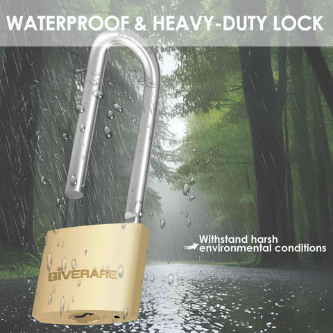 Two Pack Keyed Padlocks With Keys, Extra Long 2-3/8 Inch Shackle, Solid Brass Copper Body, Waterproof Outdoor Lock For Warehouse, Toolbox, Hasp, Gym, Locker, Sheds, Built Tough And Weatherproof, brass lock in rain