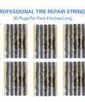 Heavy Duty 30 Piece Tire Repair Plugs For Tubeless Tires Ironclad Black Rubber Patch Strips displayed in packs of 30, each 4 inches long.