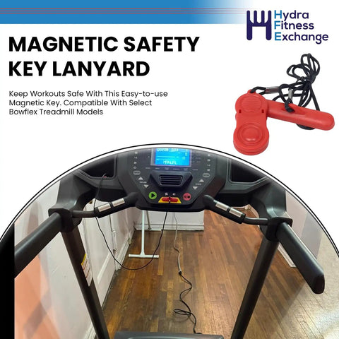 Magnetic Safety Key Lanyard Replacement For BowFlex Treadmills With Tether Cord And Emergency Stop Clip Part Number 1000513293 Fits BFX 10 T25i And BFX 22 T56i, red clip