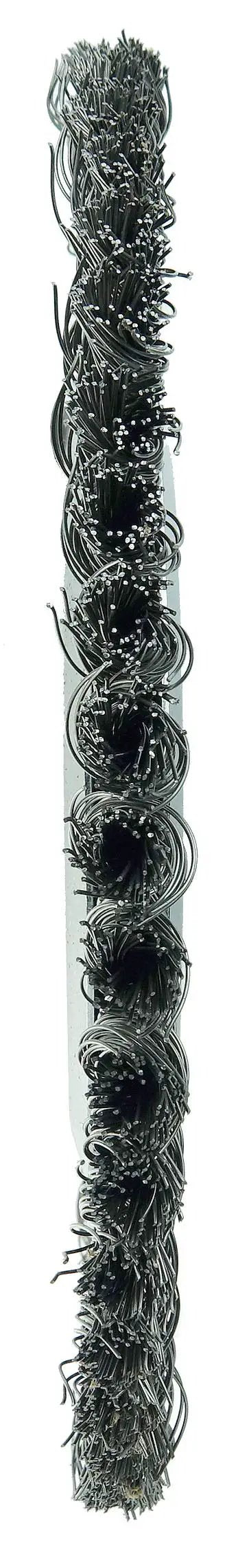 Side view of 10 Inch Cable Twist Knot Wire Wheel Kit With 0.023 Inch Steel Fill And Three Quarter Inch Arbor for rust removal.