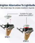 Installation steps for Triburst Motion Sensor LED Light Kit With 4000 Lumen Output And 6500K Bright White, 144 LEDs, shown in hands