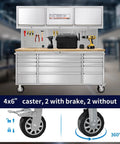72 Inch Rolling Tool Chest With 15 Drawers And 3 Upper Cabinets Stainless Steel Pegboard Workbench Large Working Surface