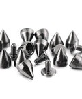 Heavy Duty 100 Piece Gunmetal Cone Spike And Rivet Screw Kit For Badass Leathercraft Diy Rockin Punk Style Clothing Shoe Belt Bag Adornments Solid Build Heavy Duty Fasteners, featuring zinc spikes and screws.