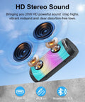Image of 20W Portable Bluetooth Speaker With Crankin Loud Stereo Sound, showing dual speakers and colorful LED lights, BT5.3 compatible.