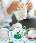 Crochet Golf Ball Accessories Gift Set For Men Funny Golf Themed Gift displayed with knitting process and designs.