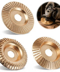 Badass Tungsten Carbide Angle Grinder Wood Carving And Sanding Disc Set featuring three angled cutting discs for quick timber shaping.