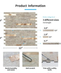 Product dimensions and features of Peel And Stick Collage Tile Set For Kitchen Backsplash 20 Sheets Ecru Slate Look Waterproof PVC Composite Laminate