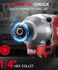 Beast Of A 20V Max Brushless Cordless Impact Driver Kit With 1600 InLb Torque showing all-metal chuck and 1/4 inch hex collet