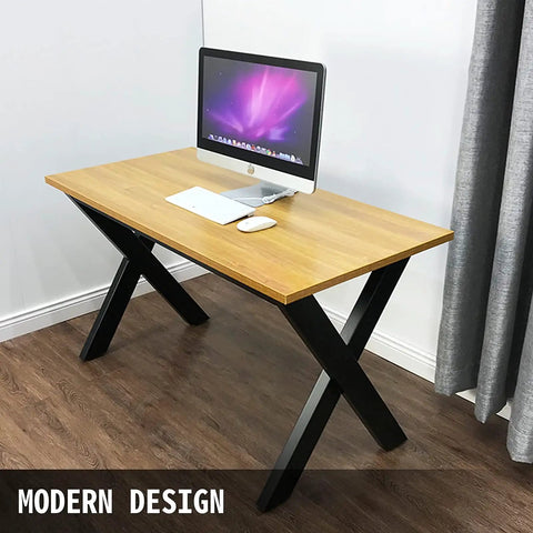 Modern desk with Beefy Pair Of 28 Inch Tall Steel Table Legs, 24 Inch Wide Box Frame, 3.15 Inch Square, in black powder coat.