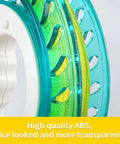 Close-up of Blue Kite String Reel With Lock, 650ft Spool, 7.2 Inch Line Winder showing ABS material and yellow string.
