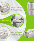 Diagram of Beefy Two Pack Hex Nipple 1 Inch by 1 Inch Male Pipe Fittings, 304 Stainless Steel with smooth surface and precise thread features