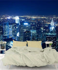 Bedroom with 3D Removable Wallpaper Peel And Stick NYC Skyline Night View Wall Mural Dope Modern Decor, 144x100 inches