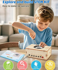 Boy assembling Hands On FM Radio Kit for Kids and Teens STEM Electronic DIY Experiment Kit on a table.