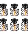 Retro Black Industrial Semi Flush Mount Ceiling Light Fixture E26 E27 Cage Style For Porch Hallway Kitchen Farmhouse Lighting 6 Pack Durable Metal Construction Long Lasting Black Finish Easy Install.