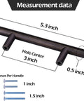 Measurement data for 20 Pack Oil Rubbed Bronze Solid Cabinet Handles Drawer Pulls 5.38 Inches Long With 3 Inch Center To Center