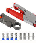 Coax Cable Compression Tool Kit With Rotary Stripper And Crimping Tool Includes 5 RG6 F Type Connectors And 5 RG6 Extenders