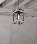 Rustic Farmhouse Wood Pendant Light With Metal Cage Shade One Light Adjustable Rods for kitchen island setting