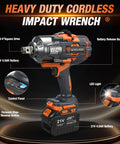 Heavy Duty Brushless Cordless Impact Wrench Delivering 1475 Ft Lbs Knockout Torque And 2000 Nm Beast Mode Power with battery and control panel.