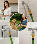 Heavy Duty 3 Piece Faucet Adapter Kit That Instantly Connects Kitchen Sink To Garden Hose Universal Bathroom Shower Converter in use.