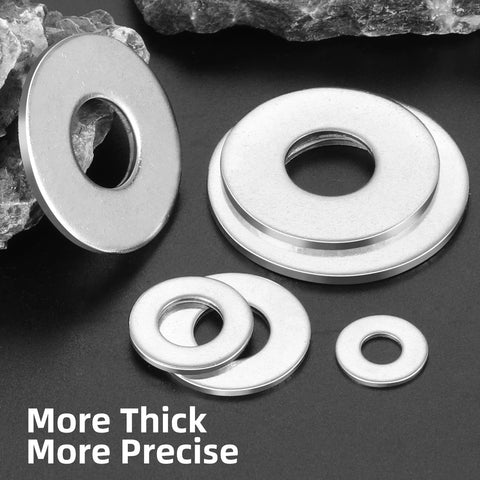 Flat washers set, 1/4-inch inner diameter, 5/8-inch outer diameter, thickened 304 stainless steel, 250 pcs