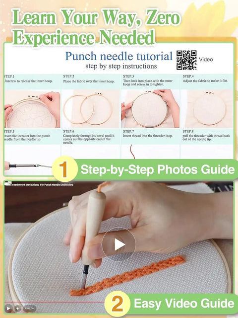 Beginner Punch Needle Kit With Hoop Needle Yarn And Fabric Pattern Including Step By Step Video Guide All In One Grab And Go DIY Embroidery Set