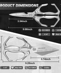 Heavy Duty Two Pack Kitchen Scissors Set For Food With Bone Cutting Blades, Includes Poultry Shears And All Purpose Kitchen Shears, Made From 3Cr13Mov Stainless Steel, Built To Rip Through Tough Bones. product dimensions shown, 9.06in and 9.25in