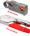 Coax Cable Crimper Tool Kit With 20 F Style RG59 RG6 Compression Connectors showing crimper and coaxial cable stripper