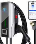 Straight Up Heavy Duty J1772 Level 2 Electric Vehicle Charger with WiFi app, showing main unit, charging cable, and plug.
