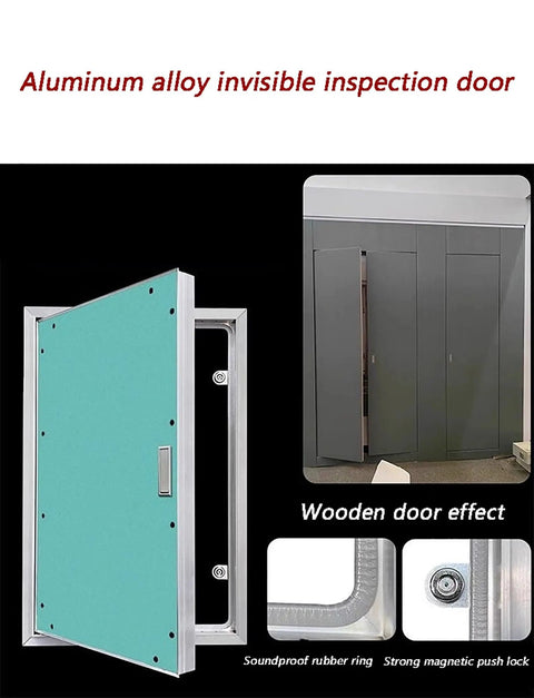 Heavy Duty Waterproof Gypsum Access Panel With Slick Flush Mount Fire Rated Inspection Door Solid Aluminum Frame Mechanical Shaft Cover Dead Nuts Tight Sealing For 27 By 79 Inch Hydrant Boxes, showing the aluminum alloy door design.