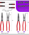 Diagram with 13 Inch Snap Ring Pliers Kit With Pick And Hook Set, showing eight pliers and four precision picks for repair.
