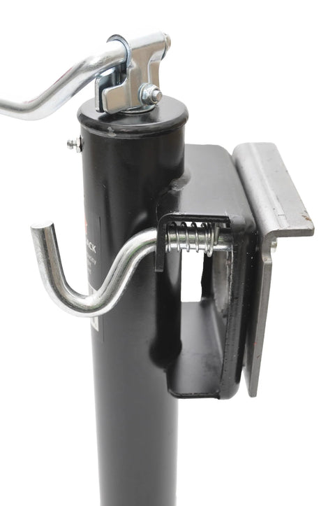 Amazon trailer jack side view, flange-mount top-wind, 2000 lb capacity with foot plate
