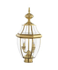 Monterey 2 Light Outdoor Post Light In Polished Brass Finish With Solid Brass Construction And Clear Beveled Glass