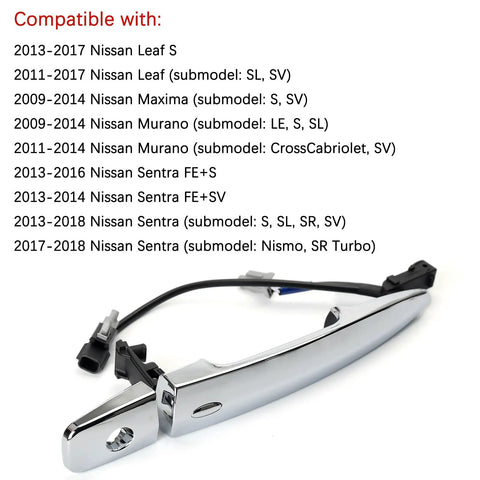 Nissan Exterior Chrome Front Left Driver Side Door Handle With Sensor And Smart Keyless Entry System for 2009-2018 models