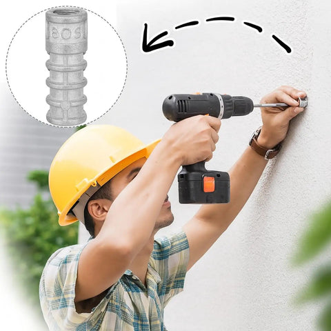 Person using a drill to install 28 Pack Three Eighths By One And Three Quarters Inch Lag Shield Anchors Zinc Alloy Concrete Anchors for mounting