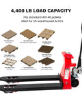 Pallet Jack With Built In Digital Scale 4400 Lb Capacity 27 Inch By 48 Inch Forks Manual Pallet Truck shown with pallet options