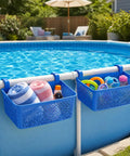 Two Pack XL Poolside Storage Baskets For Above Ground Pools Blue Easy Access Organizer Keeps Toys Goggles Drinks Neat And Within Reach Universal Fit For Most Frame Pools Up To 2.6 Inches Diameter Made In Europe