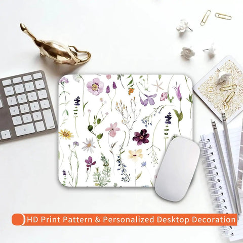 Flower Power Square Mouse Pad With Premium Texture Personalized Customizable Design Washable Surface Non Slip Rubber Base HD Full Color Print 9.5 by 7.9 Inch Computer Mouse Pad For Wireless Mice with floral pattern