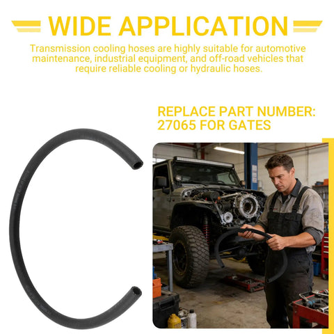 Mechanic holding Half Inch ID Transmission Oil Cooler Hose Replacement For Transmission Line near vehicle