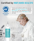 Scientist testing water filter certified by NSF/ANSI 42 & 372 with Water Filter Replacement For InSinkErator F 1000 F 2000 And F 3000.