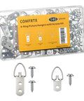 140 Piece Rock Solid D Ring Picture Hanger Screw Kit With Single And Double Hole D Rings For Hanging Heavy Frames Mirrors Canvas Wall Art With Easy Mounting Hardware For Quick Room Glow Up with silver hooks and screws.