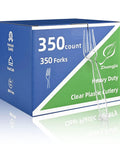 Box of 350 Count Clear Plastic Forks, Extra Heavy Duty Disposable Cutlery For Parties And Weddings, BPA Free, Food Safe, 7.1 Inch