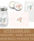 40 Count Pink and Blue Hot Air Balloon Gender Reveal Stickers for Team He and Team She, 1.75 Inch Round Labels on surfaces
