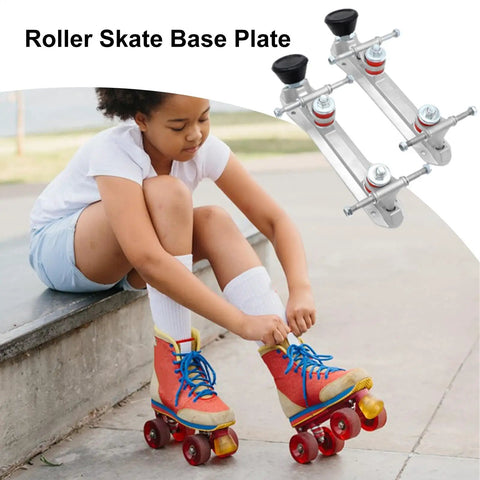 Quad Roller Skate Plate Upgrade For Two Row And Four Wheel Setups Easy install skating bracket next to child with skates