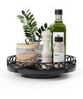 Smooth Spinning Nine Inch Solid Wood Lazy Susan Turntable with kitchen items like oils and spices for easy access.