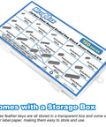 MroMax 150-piece round-ended feather key set in clear storage box, carbon steel, sizes 8–30 mm