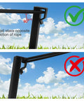 Correct and incorrect installation of Built To Last Heavy Duty Plastic Landscape Edging Anchoring Stakes Set With 9.8 Inch Spikes And Plastic Panel For Terraces Gardens Lawns Paver Edging And Weed Barrier Black 36 Pack shown in two images with directional icons.
